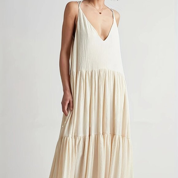 Cream Spaghetti Straps Tiered Maxi Dress - Picture 5 of 7